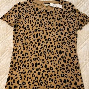 NWT J.Crew 100% cashmere tee leopard print